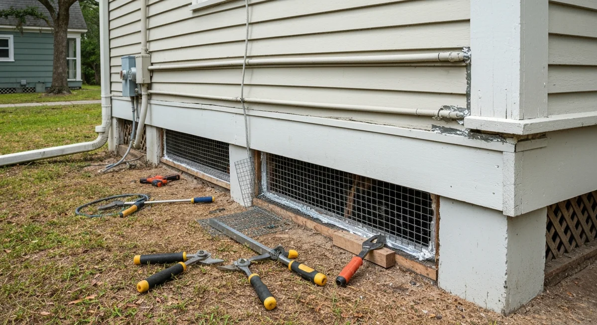 Crawlspace vent and exterior exclusion materials at a Savannah home